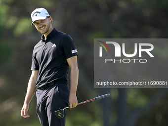 Rasmus Hojgaard of Denmark reacts on the 18th green during day four of the Estrella Damm N.A. Andalucia Masters 2024 at Real Club de Golf So...