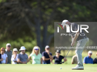 Andy Sullivan of England plays a shot on the 18th green during day four of the Estrella Damm N.A. Andalucia Masters 2024 at Real Club de Gol...