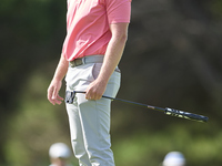 Jacques Kruyswijk of South Africa reacts on the 18th green during day four of the Estrella Damm N.A. Andalucia Masters 2024 at Real Club de...