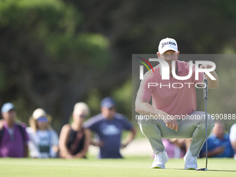 Jacques Kruyswijk of South Africa studies his shot on the 18th green during day four of the Estrella Damm N.A. Andalucia Masters 2024 at Rea...