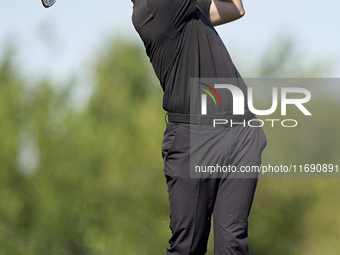 Rasmus Hojgaard of Denmark plays his second shot on the 15th hole during day four of the Estrella Damm N.A. Andalucia Masters 2024 at Real C...