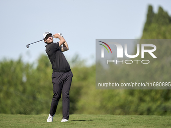 Rasmus Hojgaard of Denmark plays his second shot on the 15th hole during day four of the Estrella Damm N.A. Andalucia Masters 2024 at Real C...