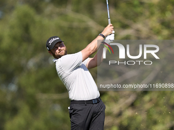 Jordan Smith of England plays his second shot on the 15th hole during day four of the Estrella Damm N.A. Andalucia Masters 2024 at Real Club...