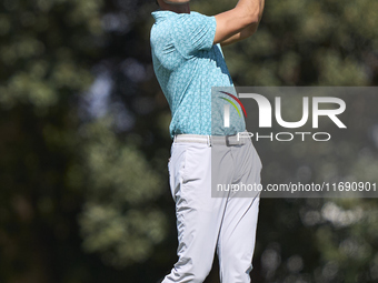 Johannes Veerman of the USA plays his second shot on the 15th hole during day four of the Estrella Damm N.A. Andalucia Masters 2024 at Real...