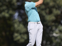 Johannes Veerman of the USA plays his second shot on the 15th hole during day four of the Estrella Damm N.A. Andalucia Masters 2024 at Real...