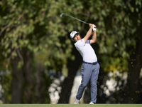 Fabrizio Zanotti of Paraguay plays his second shot on the 15th hole during day four of the Estrella Damm N.A. Andalucia Masters 2024 at Real...