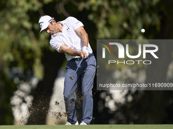 Fabrizio Zanotti of Paraguay plays his second shot on the 15th hole during day four of the Estrella Damm N.A. Andalucia Masters 2024 at Real...