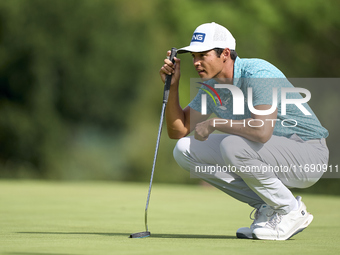 Johannes Veerman of the USA studies his shot during day four of the Estrella Damm N.A. Andalucia Masters 2024 at Real Club de Golf Sotogrand...