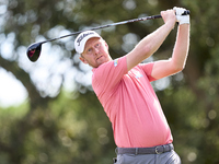 Justin Harding of South Africa tees off on the 5th hole during day four of the Estrella Damm N.A. Andalucia Masters 2024 at Real Club de Gol...