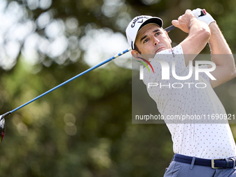 Fabrizio Zanotti of Paraguay tees off on the 5th hole during day four of the Estrella Damm N.A. Andalucia Masters 2024 at Real Club de Golf...