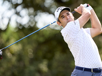 Fabrizio Zanotti of Paraguay tees off on the 5th hole during day four of the Estrella Damm N.A. Andalucia Masters 2024 at Real Club de Golf...