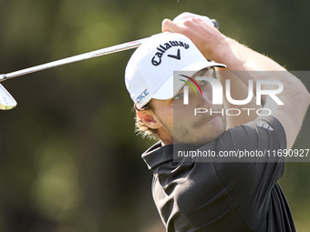 Rasmus Hojgaard of Denmark tees off on the 5th hole during day four of the Estrella Damm N.A. Andalucia Masters 2024 at Real Club de Golf So...