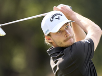 Rasmus Hojgaard of Denmark tees off on the 5th hole during day four of the Estrella Damm N.A. Andalucia Masters 2024 at Real Club de Golf So...