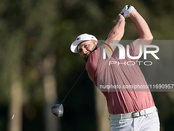 Jon Rahm of Spain tees off on the 2nd hole during day four of the Estrella Damm N.A. Andalucia Masters 2024 at Real Club de Golf Sotogrande...