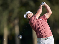 Jon Rahm of Spain tees off on the 2nd hole during day four of the Estrella Damm N.A. Andalucia Masters 2024 at Real Club de Golf Sotogrande...