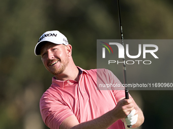 Jacques Kruyswijk of South Africa tees off on the 2nd hole during day four of the Estrella Damm N.A. Andalucia Masters 2024 at Real Club de...