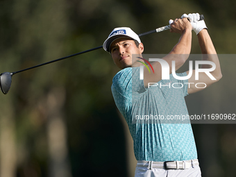 Johannes Veerman of the USA tees off on the 2nd hole during day four of the Estrella Damm N.A. Andalucia Masters 2024 at Real Club de Golf S...