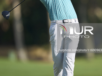 Johannes Veerman of the USA tees off on the 2nd hole during day four of the Estrella Damm N.A. Andalucia Masters 2024 at Real Club de Golf S...