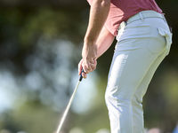 Jon Rahm of Spain plays a shot on the 1st green during day four of the Estrella Damm N.A. Andalucia Masters 2024 at Real Club de Golf Sotogr...