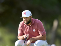 Jon Rahm of Spain studies his shot on the 1st green during day four of the Estrella Damm N.A. Andalucia Masters 2024 at Real Club de Golf So...