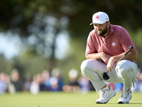 Jon Rahm of Spain studies his shot on the 1st green during day four of the Estrella Damm N.A. Andalucia Masters 2024 at Real Club de Golf So...