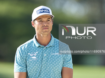 Johannes Veerman of the USA looks at the 1st green during day four of the Estrella Damm N.A. Andalucia Masters 2024 at Real Club de Golf Sot...