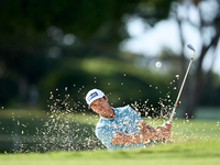 Johannes Veerman of the USA plays his shot out of a bunker on the 1st hole during day four of the Estrella Damm N.A. Andalucia Masters 2024...