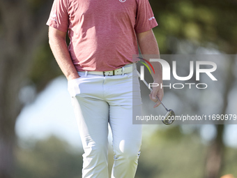 Jon Rahm of Spain reacts on the 1st green during day four of the Estrella Damm N.A. Andalucia Masters 2024 at Real Club de Golf Sotogrande i...