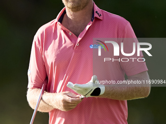 Justin Harding of South Africa reacts on the 1st green during day four of the Estrella Damm N.A. Andalucia Masters 2024 at Real Club de Golf...