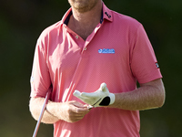 Justin Harding of South Africa reacts on the 1st green during day four of the Estrella Damm N.A. Andalucia Masters 2024 at Real Club de Golf...