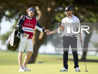 Marcel Schneider of Germany talks with his caddie on the 1st green during day four of the Estrella Damm N.A. Andalucia Masters 2024 at Real...