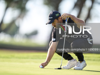 Romain Langasque of France studies his shot on the 1st green during day four of the Estrella Damm N.A. Andalucia Masters 2024 at Real Club d...