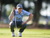 Jayden Schaper of South Africa studies his shot on the 1st green during day four of the Estrella Damm N.A. Andalucia Masters 2024 at Real Cl...