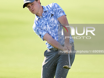 Jayden Schaper of South Africa approaches his ball on the 1st green during day four of the Estrella Damm N.A. Andalucia Masters 2024 at Real...