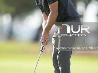 Paul Waring of England plays a shot on the 1st green during day four of the Estrella Damm N.A. Andalucia Masters 2024 at Real Club de Golf S...