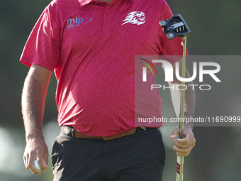 Eugenio Chacarra of Spain reacts on the 1st green during day four of the Estrella Damm N.A. Andalucia Masters 2024 at Real Club de Golf Soto...