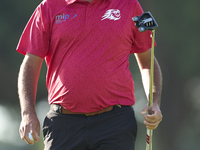 Eugenio Chacarra of Spain reacts on the 1st green during day four of the Estrella Damm N.A. Andalucia Masters 2024 at Real Club de Golf Soto...