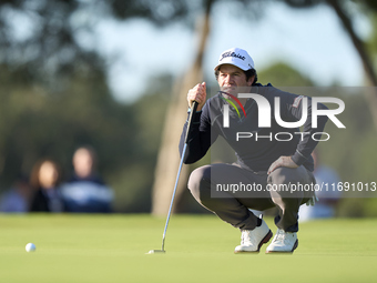 Ricardo Gouveia of Portugal studies his shot on the 1st green during day four of the Estrella Damm N.A. Andalucia Masters 2024 at Real Club...