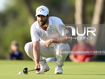 Adrian Otaegui of Spain studies his shot on the 1st green during day four of the Estrella Damm N.A. Andalucia Masters 2024 at Real Club de G...