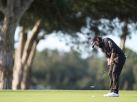 Angel Hidalgo of Spain plays a shot on the 1st green during day four of the Estrella Damm N.A. Andalucia Masters 2024 at Real Club de Golf S...