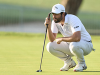 Adrian Otaegui of Spain studies his shot on the 1st green during day four of the Estrella Damm N.A. Andalucia Masters 2024 at Real Club de G...