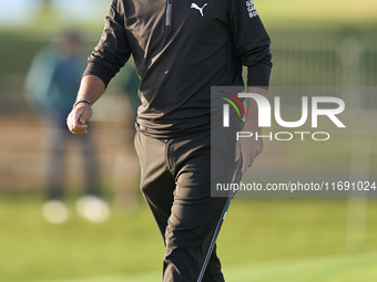 Angel Hidalgo of Spain reacts on the 2nd hole during day four of the Estrella Damm N.A. Andalucia Masters 2024 at Real Club de Golf Sotogran...