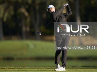 Nicolai Hojgaard of Denmark tees off on the 2nd hole during day four of the Estrella Damm N.A. Andalucia Masters 2024 at Real Club de Golf S...