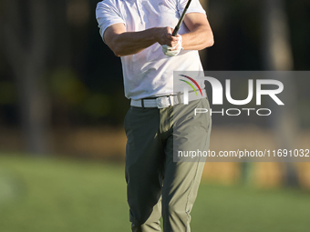 Ross Fisher of England tees off on the 2nd hole during day four of the Estrella Damm N.A. Andalucia Masters 2024 at Real Club de Golf Sotogr...