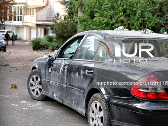 A car is damaged by the October 18 Russian missile strike in Odesa, Ukraine, on October 19, 2024. NO USE RUSSIA. NO USE BELARUS. (