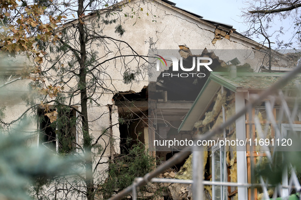 A building is damaged by the October 18 Russian missile strike in Odesa, Ukraine, on October 19, 2024. NO USE RUSSIA. NO USE BELARUS. 