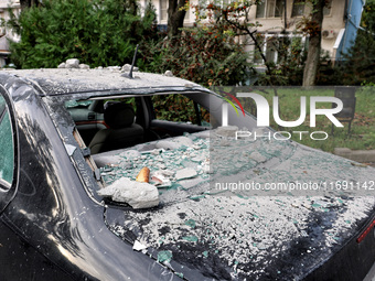 A car is damaged by the October 18 Russian missile strike in Odesa, Ukraine, on October 19, 2024. NO USE RUSSIA. NO USE BELARUS. (