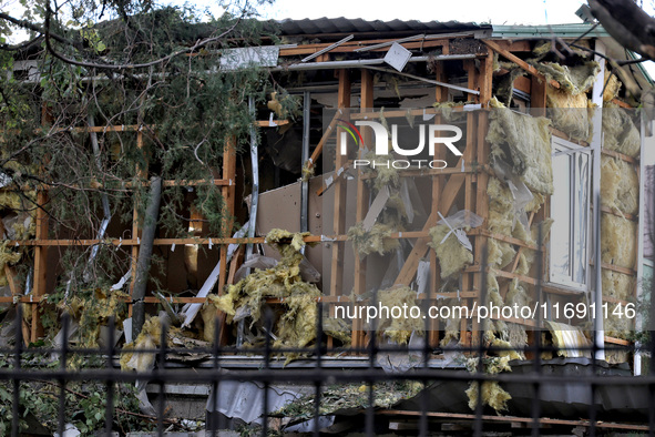 A building is damaged by the October 18 Russian missile strike in Odesa, Ukraine, on October 19, 2024. NO USE RUSSIA. NO USE BELARUS. 