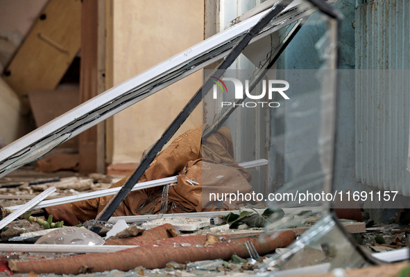 Smashed windowpanes are seen after the October 18 Russian missile strike in Odesa, Ukraine, on October 19, 2024. NO USE RUSSIA. NO USE BELAR...