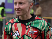 Leah Williamson of Arsenal participates in the pre-match warm-up during the Barclays FA Women's Super League soccer match between West Ham U...